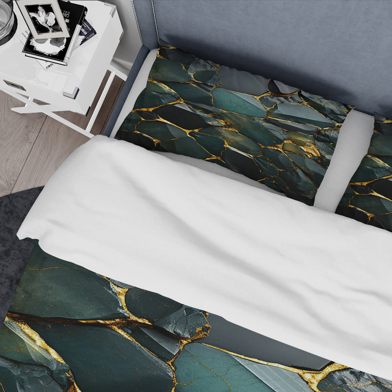 Ensemble de housse de couette Green Marble, Housse de couette pour très grand lit