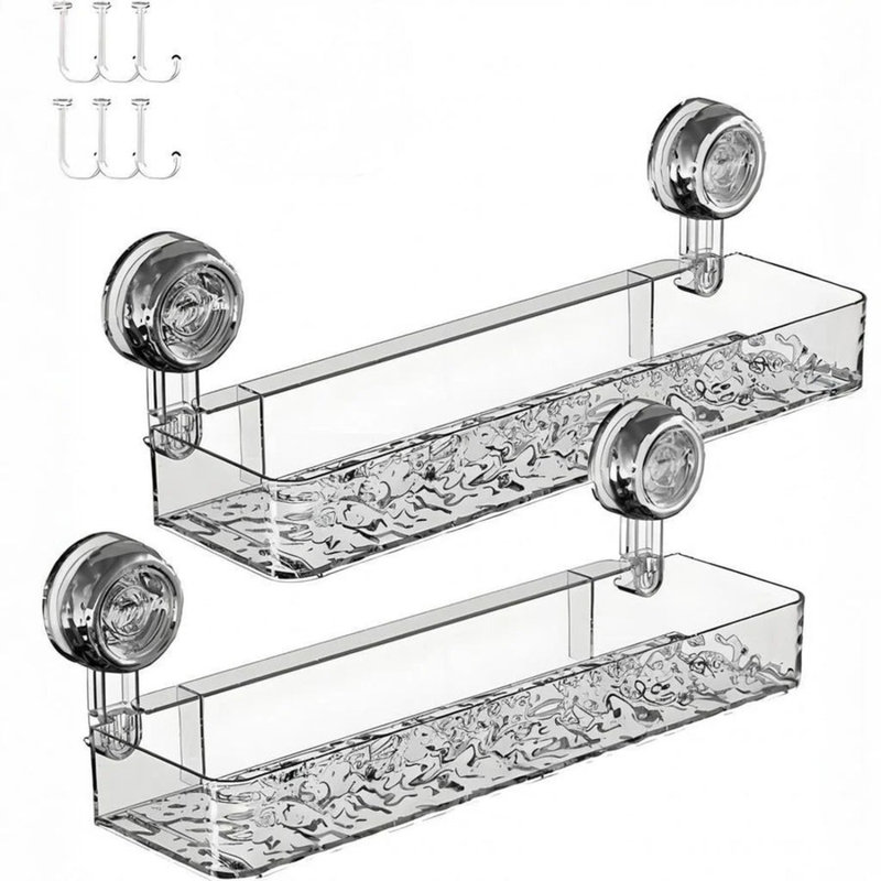 Support de rangement à ventouse pour salle de bain - Tablette organisateur mural, Transparent