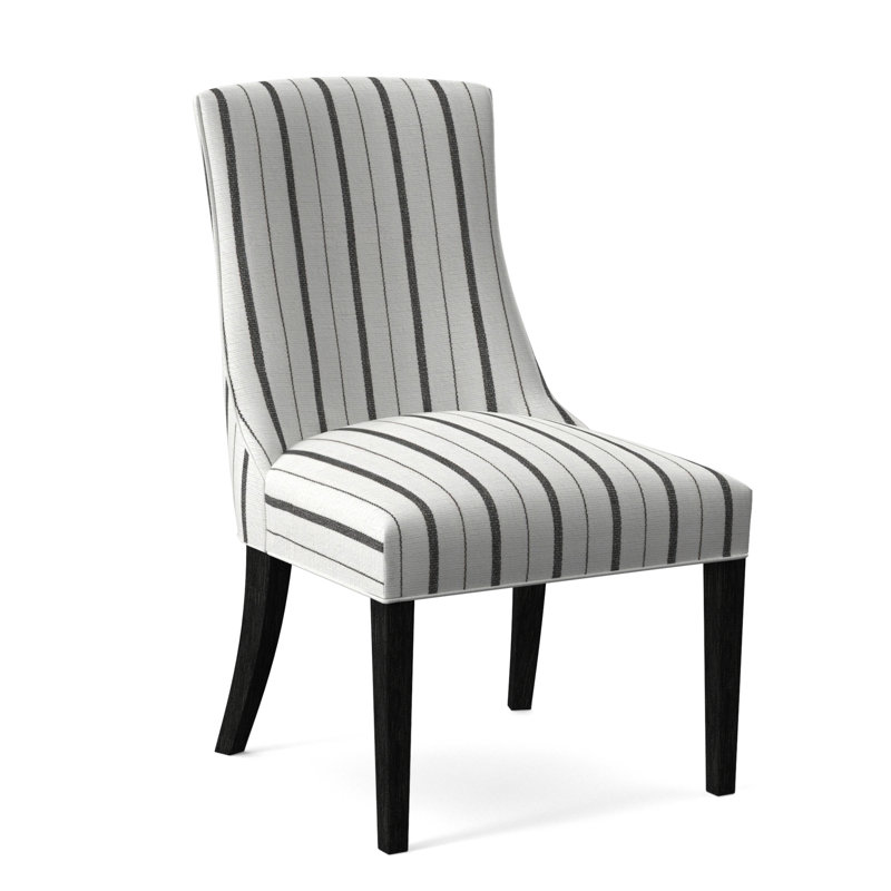 Tuxedo Slipper Dining Chair, Light Blue Performance Fabric; 0851-55, Antique Black Finish