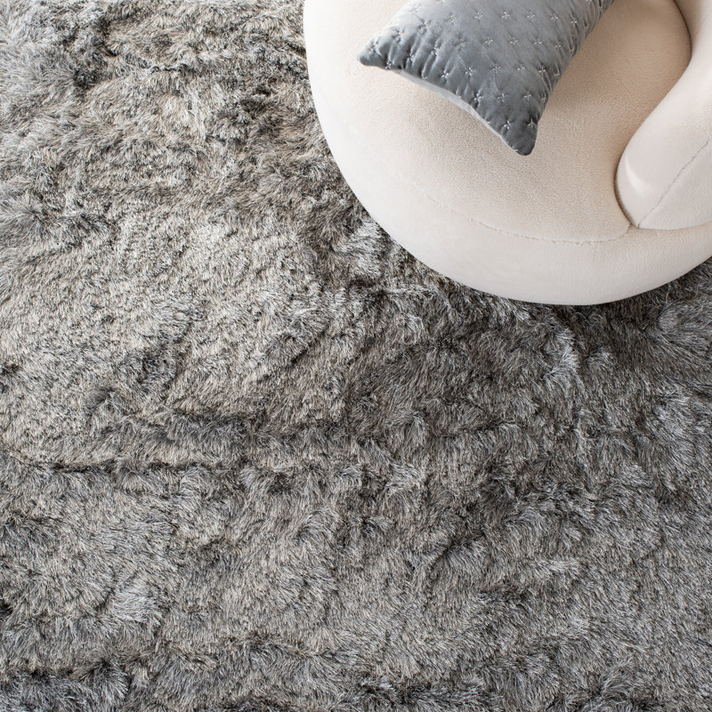 Tapis performance à poil long touffeté à la main de couleur unie Cimah, Carré 9 pi