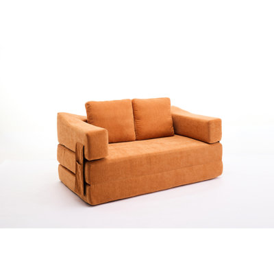Lit pliant en chenille orange - Matériau, amovible, pour chambre à coucher et appartement moderne minimaliste, convertible avec espaces de vie