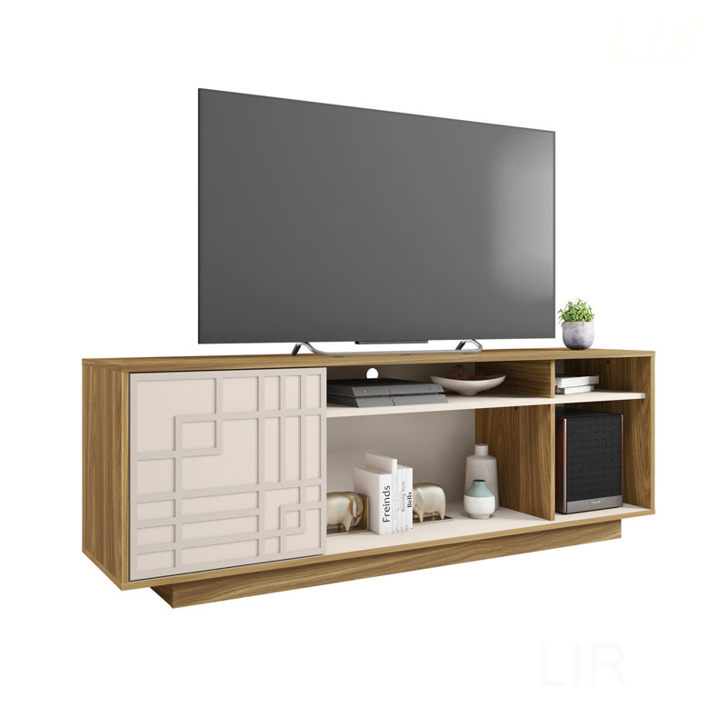 Techni Mobili Contemporary TV Stand With Large Storage, Cable Management, And Warm Natural Wood Finish For Screens Up To 70 Inches, TV Stand