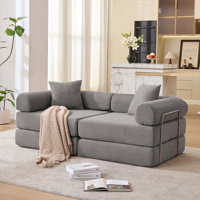 Canapé-lit modulaire convertible pour petits espaces, aucun assemblage requis, tissu en velours côtelé avec accoudoirs amovibles et structure de forme fixe