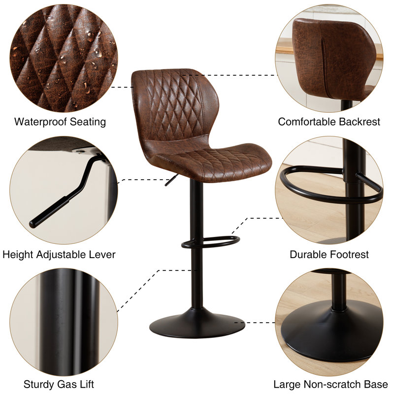 Adjustable Height Counter Stool with Metal Frame, Brown