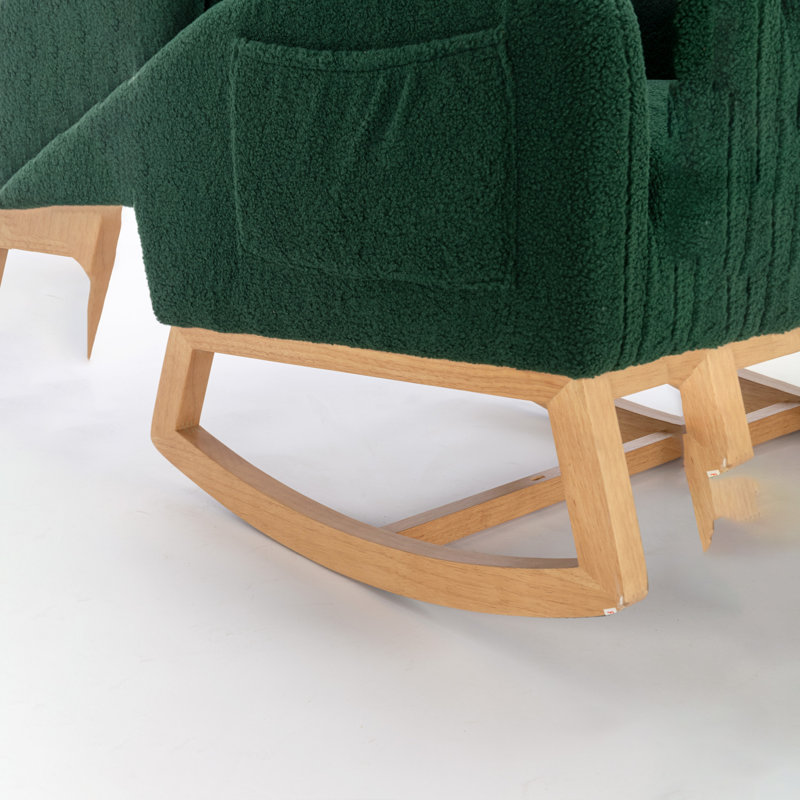 049-Chaise berçante en tissu avec pieds en bois, Vert