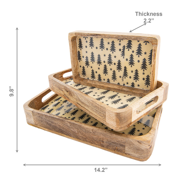 Ensemble de 3 plateaux en bois avec revêtement en émail
