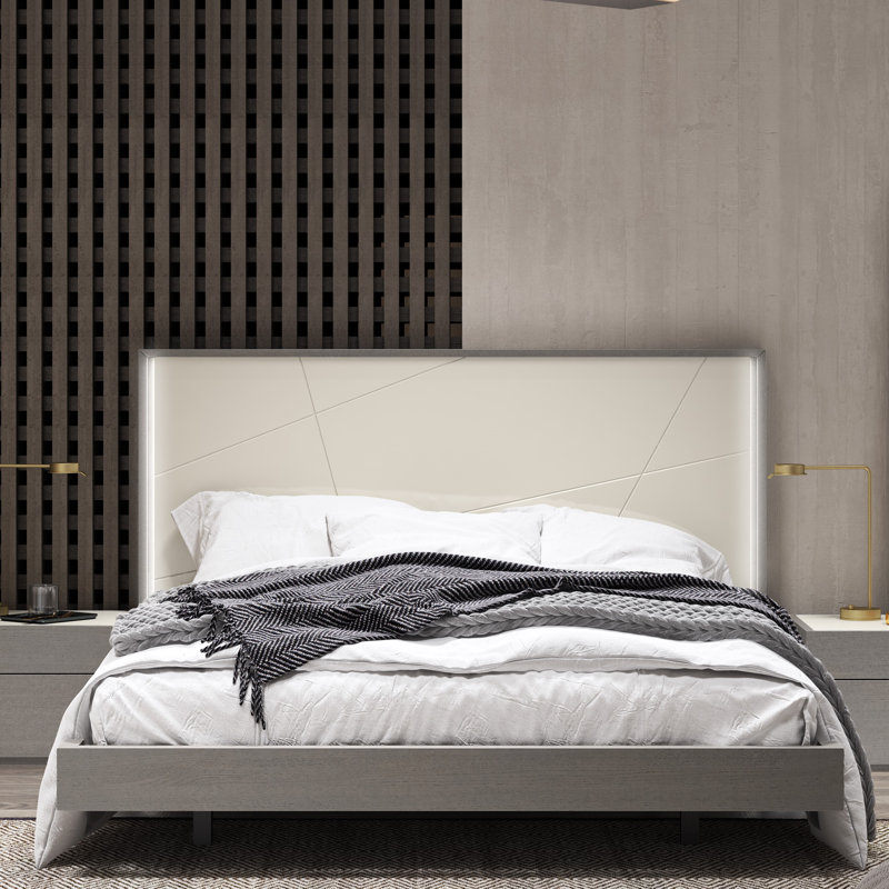 Lisbon Luxe Grey & White Queen Bed with LED Headboard Accents