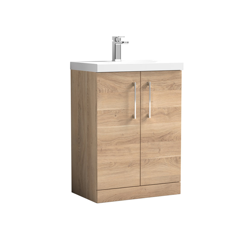610mm Single Bathroom Vanity with Drop In Vitreous China Basin, Bleached Oak