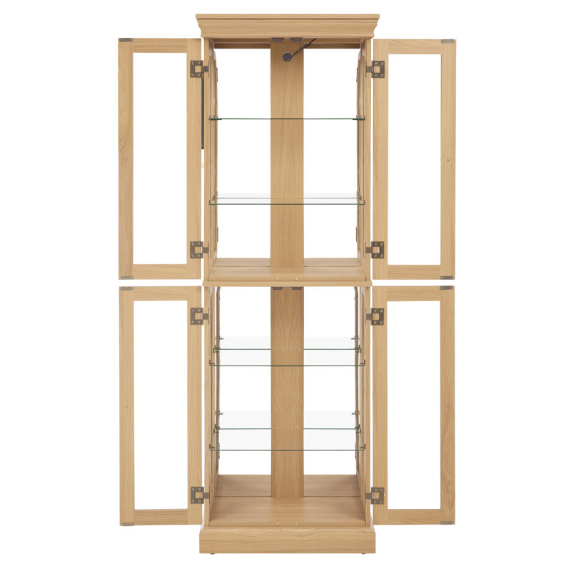 Vintage Handle Lighted Display Cabinet - Oak Illuminated With Adjustable Partitions