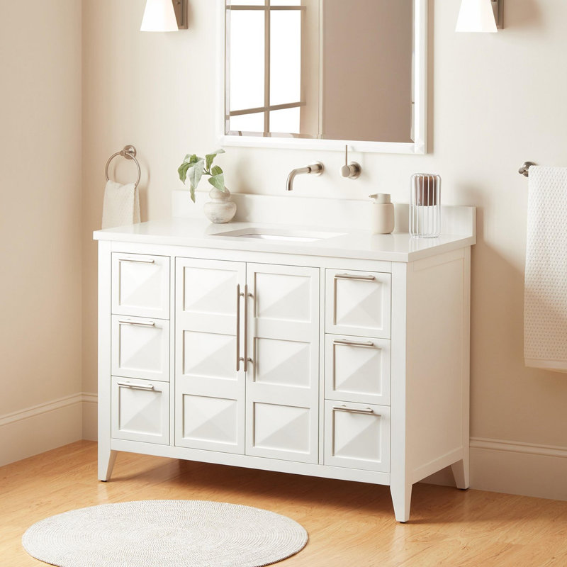 48" Holmesdale Vanity With Rectangular Undermount Sink, Arctic White Quartz, Black, 8" Widespread