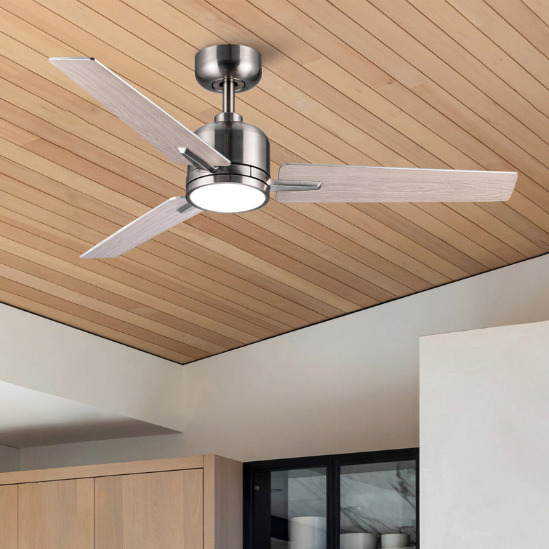 48" Lowe Profile Ceiling Fan With Light, Light Gray, Brushed Nickel