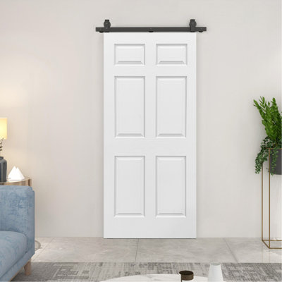 24 In. X 84 In. 6Panel Primed White Mdf Hollow Core Composite Bi-Fold Barn Door With Sliding Hardware Kit