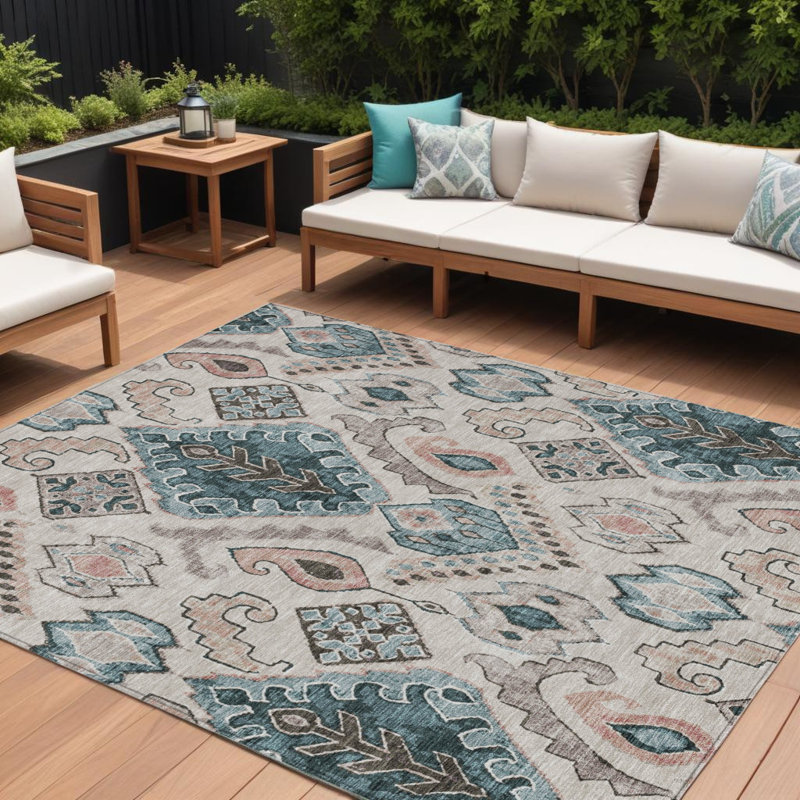 Tapis bleu sarcelle et cuivré beige 9 pi x 12 pi bleu marocain