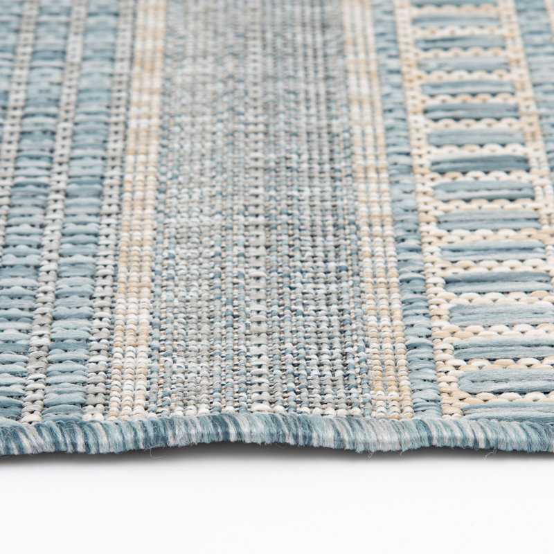 Bungalow Rose Maday Light Blue/Beige Stripe Indoor/Outdoor Polypropylene Area Rug, Rectangle 7'10.5" x 9'10.1"