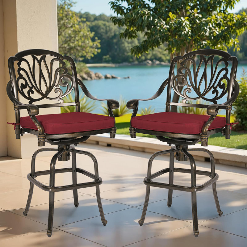 Tabouret de bar 45,8 po avec coussin, Bronze foncé, Rouge