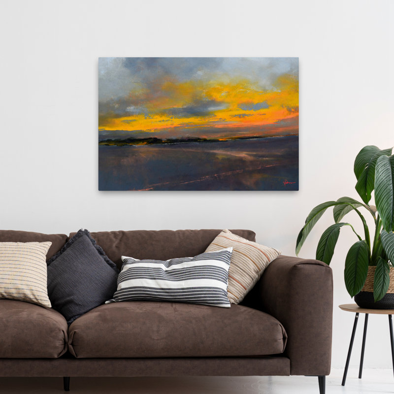 «Last Drive» - paysages levers et couchers de soleil or orange, H 32 po x l 48 po