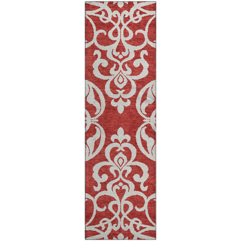 Premium Machine Washable Prisco Red Rug, Runner 2'3" x 7'6"