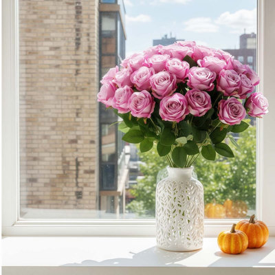 12 pièces de fleurs artificielles roses - roses artificielles à longues tiges de 20 po avec des feuilles pour les mariages, la maison et les occasions festives (vase non inclus)