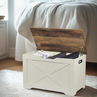Banc de rangement en bois avec charnières de sécurité, banc à chaussures et coffre de rangement pour le salon, la chambre à coucher et l'organisation du couloir