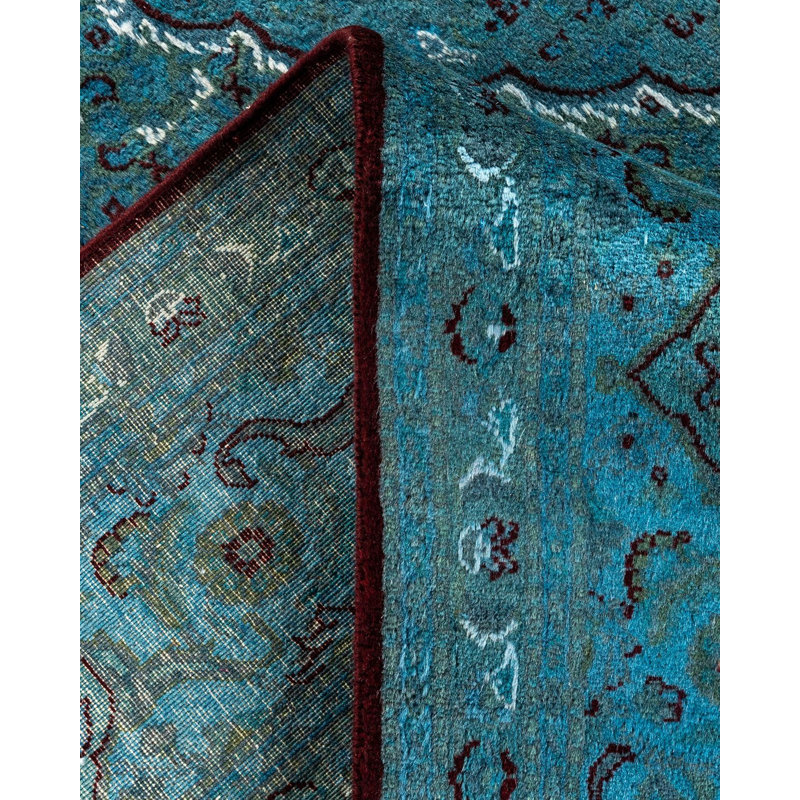 Tapis bleu noué à la main de conception unique Chimel
