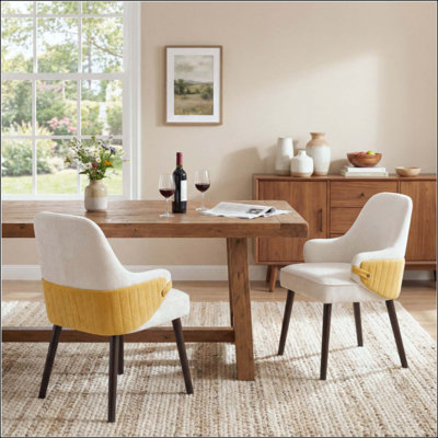 Ensemble de 2 chaises de salle à manger d'intérieur en tissu bicolore avec structure robuste, chaise d'appoint moderne pour salle à manger / salon, 300 lb