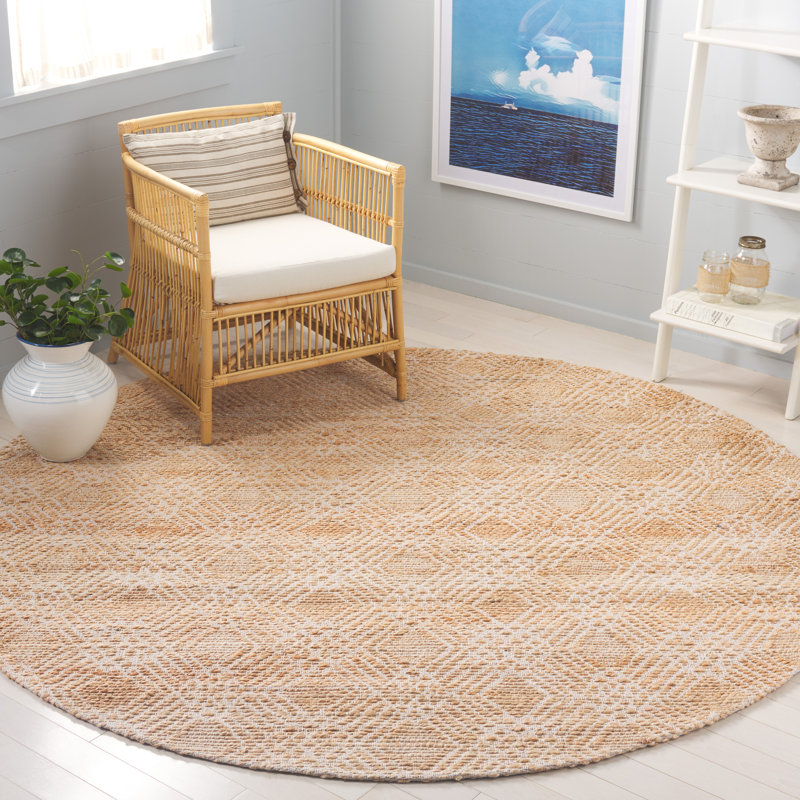 Courtdale Natural Fiber Handloomed Jute Cotton Geometric Rug in Ivory/Natural, Rectangle 4' x 6'