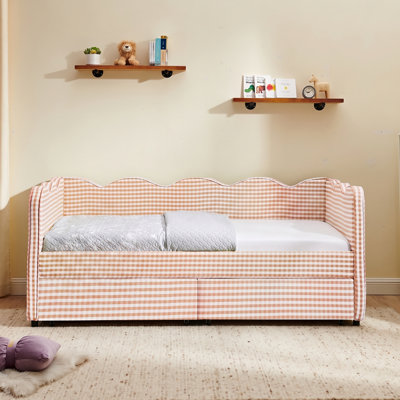 Lit de jour simple à 2 tiroirs Cozy Gingham l 81 po x P 43 po x H 33,5 po