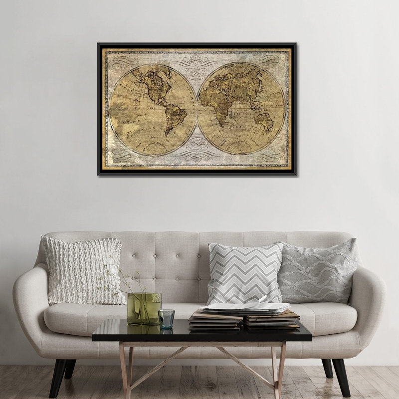 Worldwide I, impression sur toile tendue, H 18 po x l 26 po x P 1,5 po, Toile avec cadre noir, Pas de tapis
