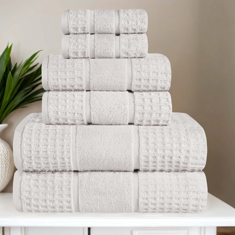 Hisela Zero Twist Cotton Solid Waffle Honeycomb Plush Soft Absorbent Medium Weight Assorted Towel Set, Stone