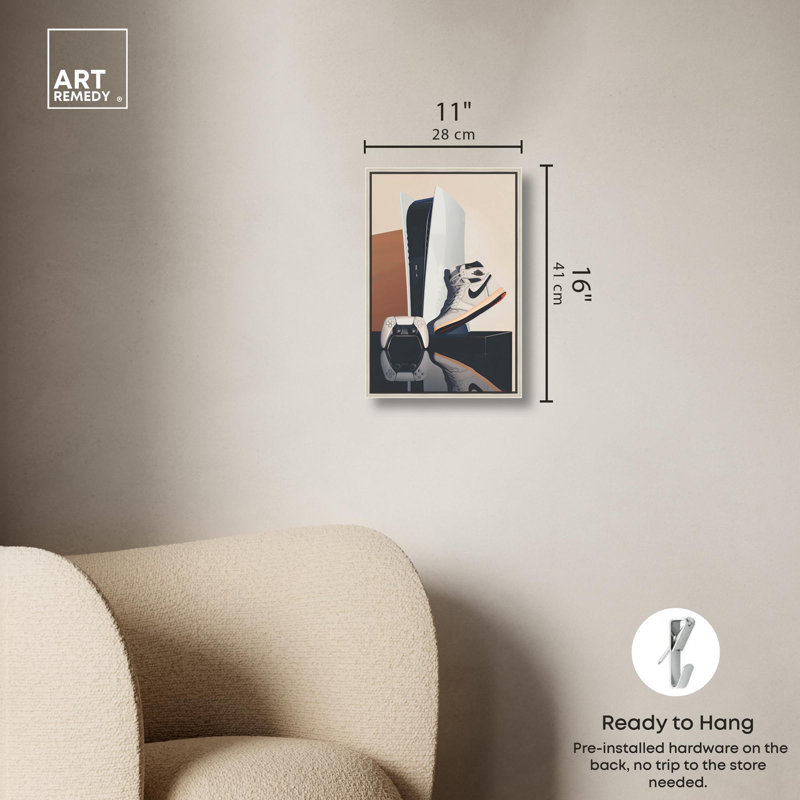 «Stylish Gamer» par Art Remedy, H 16 po x l 11 po, Argent argent, Cadre flottant