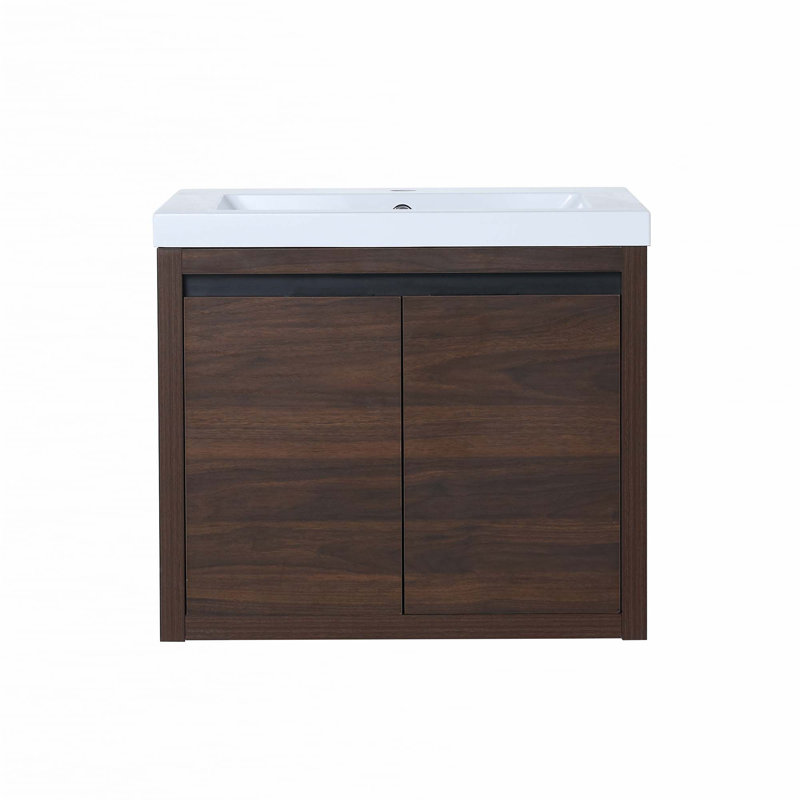 Armoire de salle de bain à fixation flottante avec lavabo, Noyer