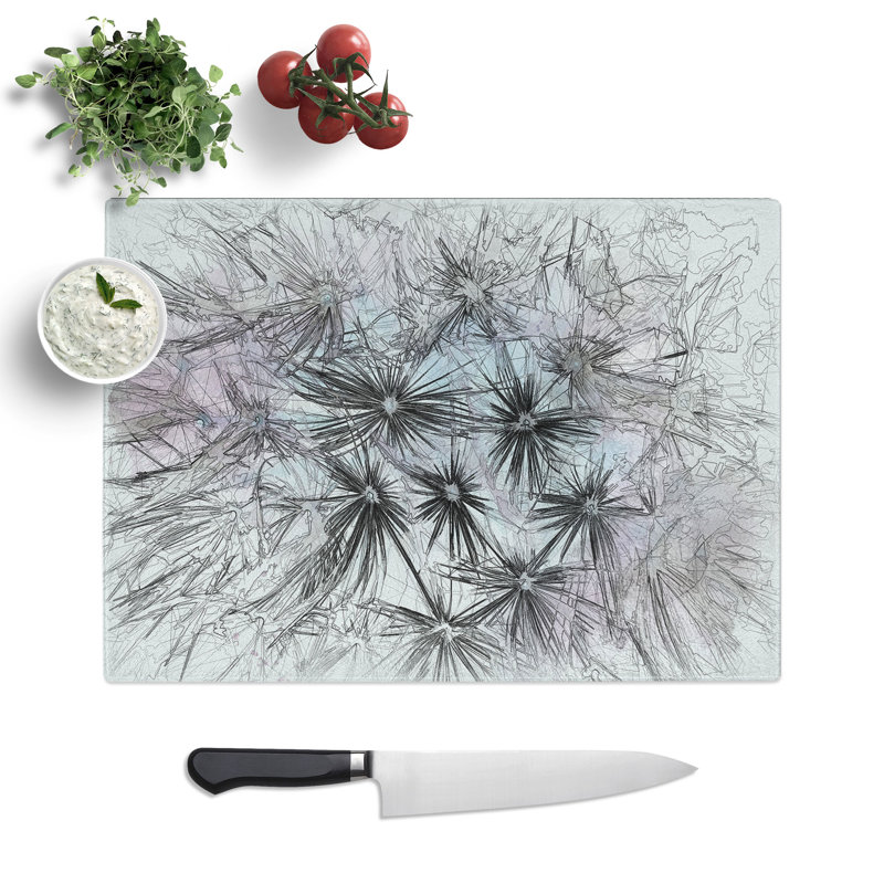 Tempered Glass Dandelion Seeds in Blue and Pink Chopping Board, 20 cm x 28.5 cm