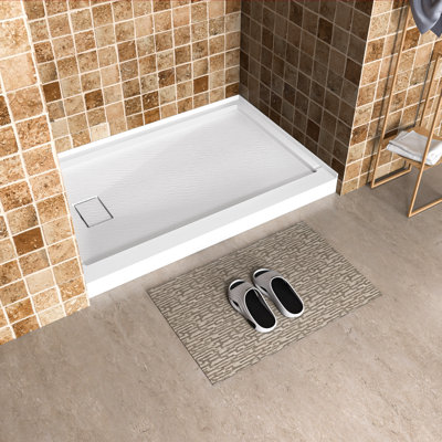 48 in. L x 36 in. Solid Surface Single Threshold Shower Base, Anti-slip SMC Shower Pan, Left Drain