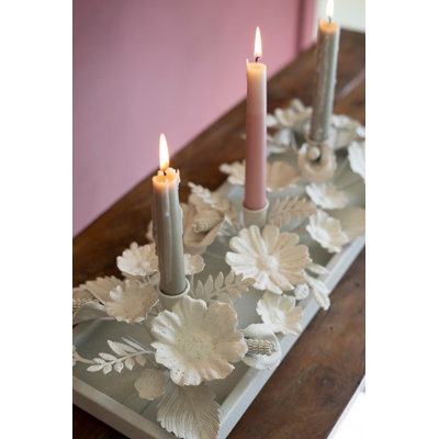  Painted Metal Floral Candle Holder 5" H 3-Taper Candelabra