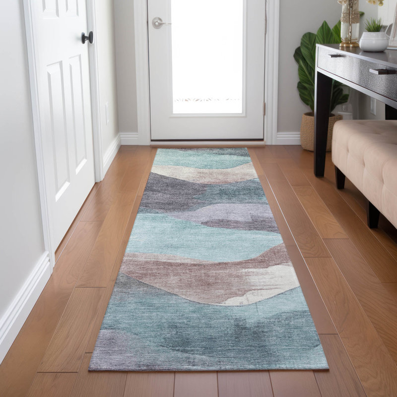 Machine Washable Indoor/Outdoor Xhevrie Teal Rug, Runner 2'3" x 7'6"