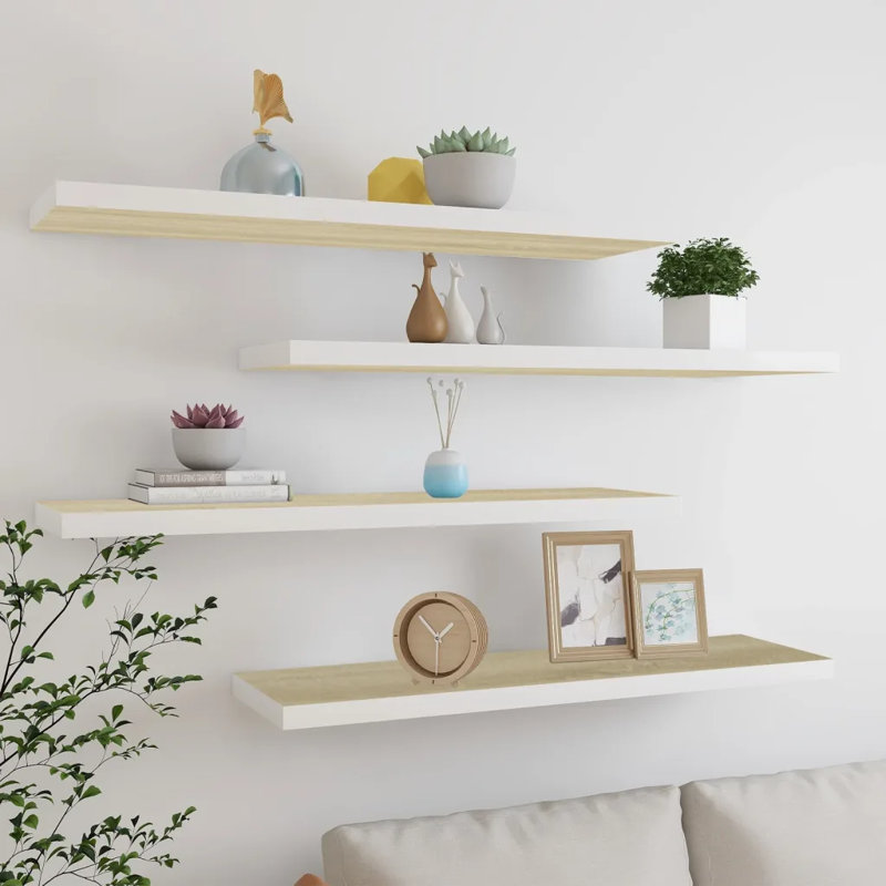Gracie-Rose 4 Piece Picture Ledge Wall Shelf, 120 x 23.5 x 3.8 cm, Oak/White