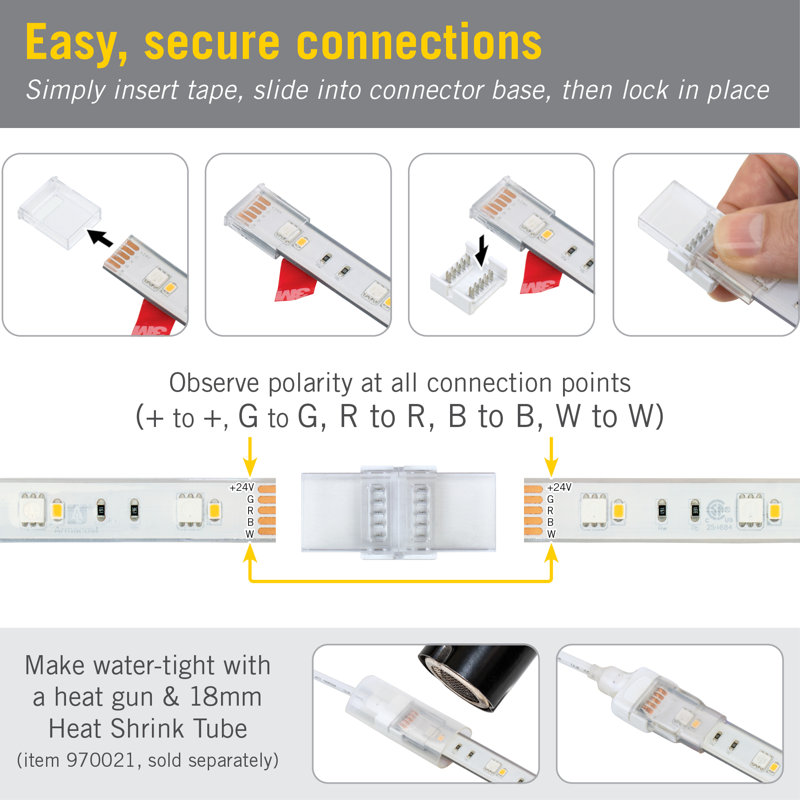 Ruban de connexion à bande 5 broches IP67 à 5 broches pour l'extérieur, RVB + W, 4 pièces