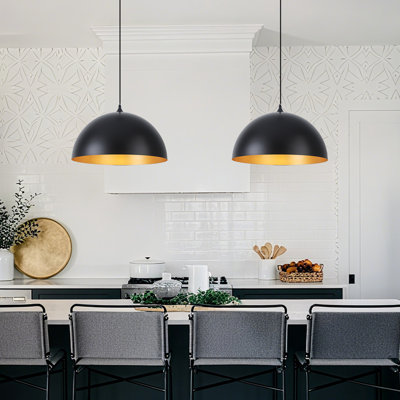 2 Pack Black Pendant Lights 16 Inch Dome Pendant Light, Modern Farmhouse Pendant Light for Kitchen Island, Dining Room, Cafe, Bar