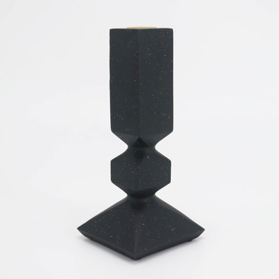 Resin black candleholder with golden speckles home decorative accent candlestick not including candle