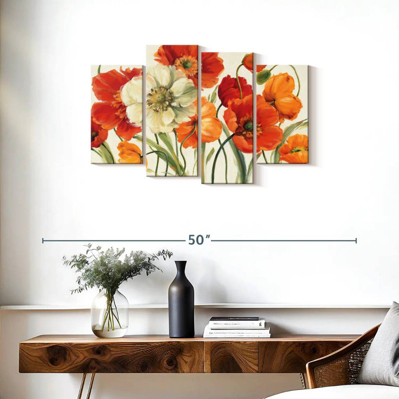 Poppies Melody sur toile, ensemble de 4 pièces, H 22 po x l 36 po x P 1 po