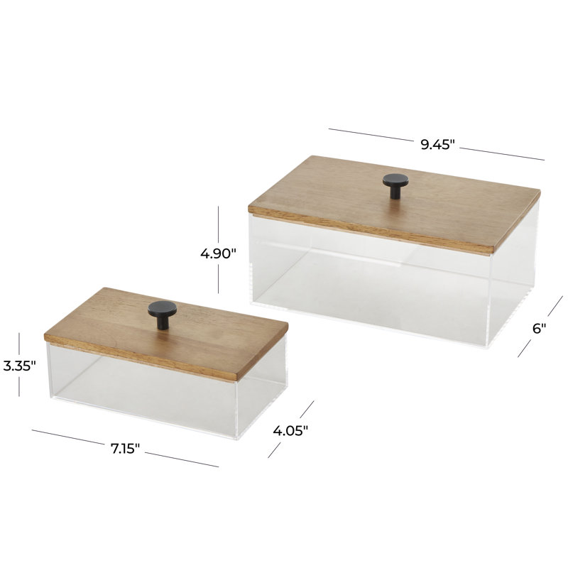 Simmone 2 Piece Acrylic Decorative Box Set, 4.9" H x 9.45" W x 6" D