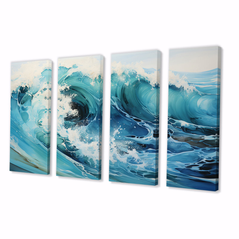 «Oceanic Collage II», art mural abstrait sur toile, 4 panneaux