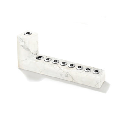 Judaica Carrara Marble And Stainless Steel Candlestick