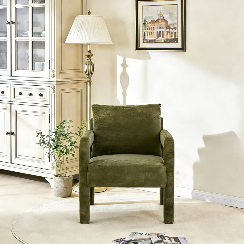Upholstered Armchair, Green Chenille