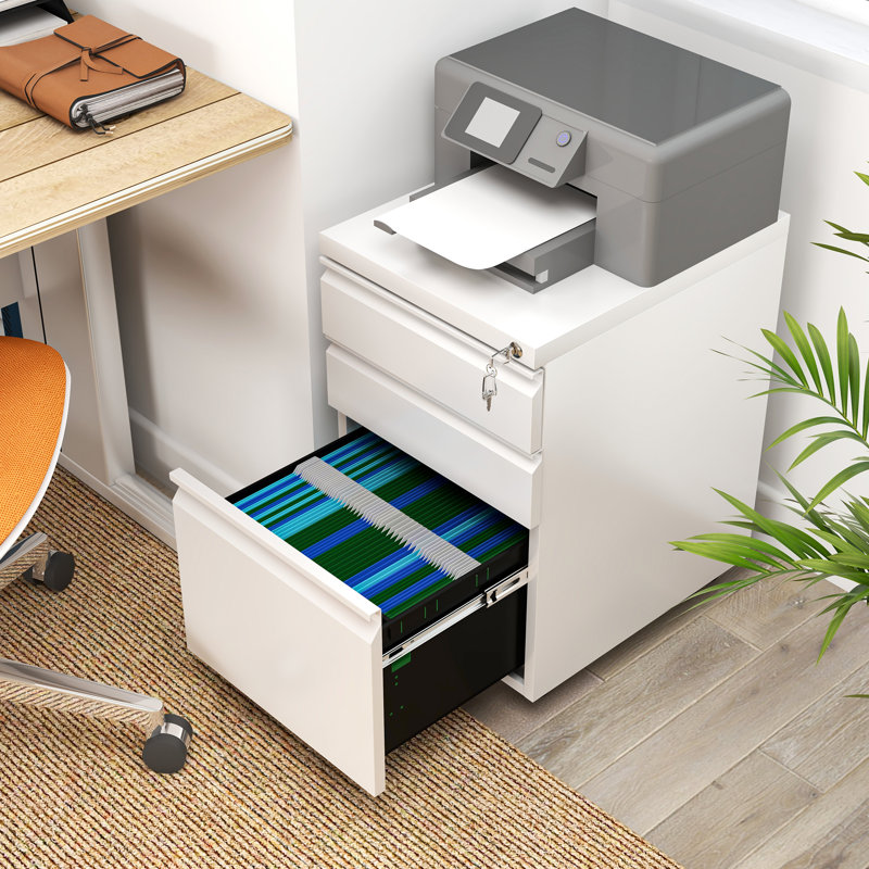 Carreiro 15.3" W 3-Drawer Mobile Vertical File Cabinet with Lock, White
