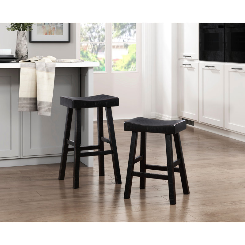 2 tabourets de bar noirs en bois massif, style transitionnel, capacité de charge de 250 lb, 2 tabourets en bois d'hévéa, transitionnel, 250 lb