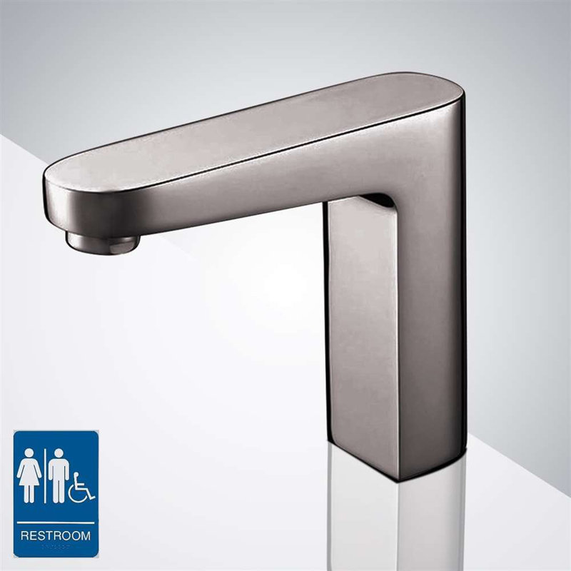 FontanaShowers Tivoli Brushed Nickel Touchless Sensor Sink Faucet Commercial Deck Mount Hands Free Bathroom Faucet
