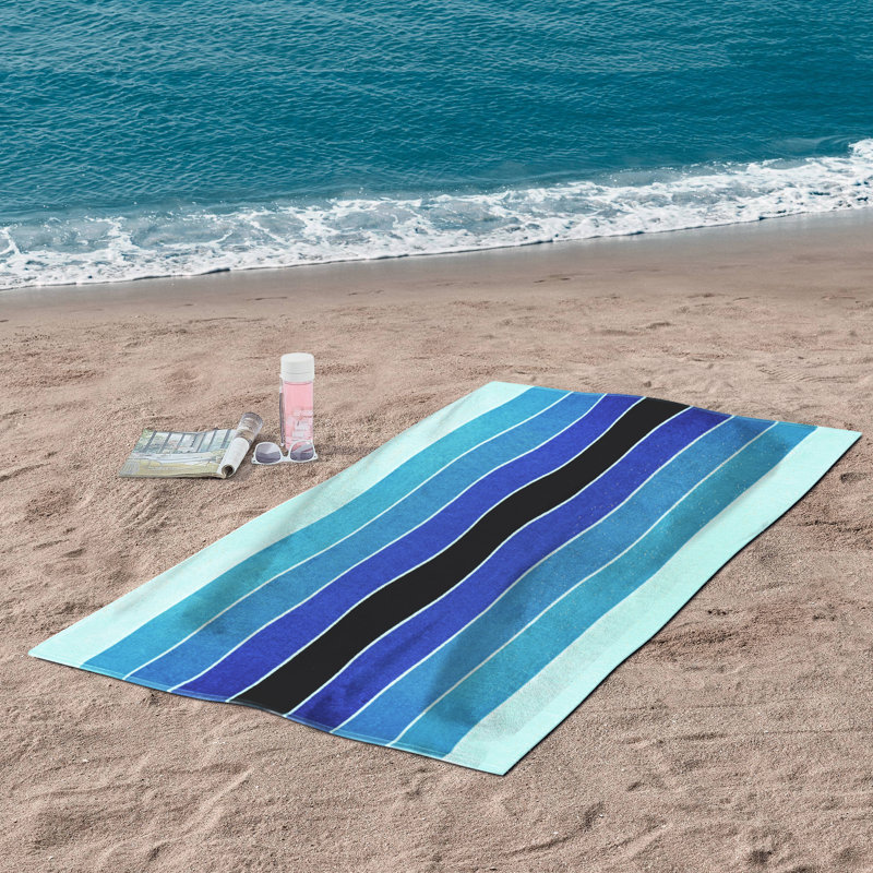 Serviette de plage surdimensionnée 100% coton Makenna, Bleu et noir