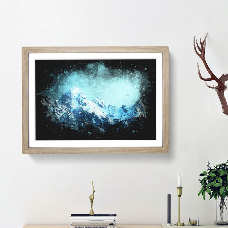 Mountain Blues 1 Piece Single Picture Frame Wall Art on MDF, 33cm H x 45cm W x 2cm D, Oak Framed