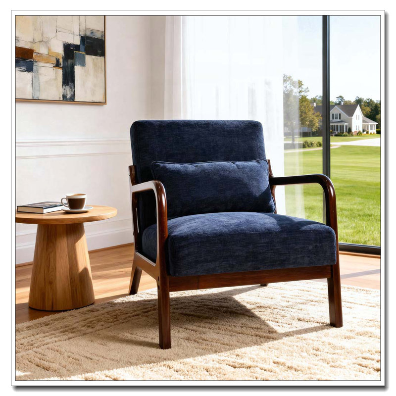 Fauteuil moderne, fauteuil d'appoint avec structure en bois massif, Bleu antique